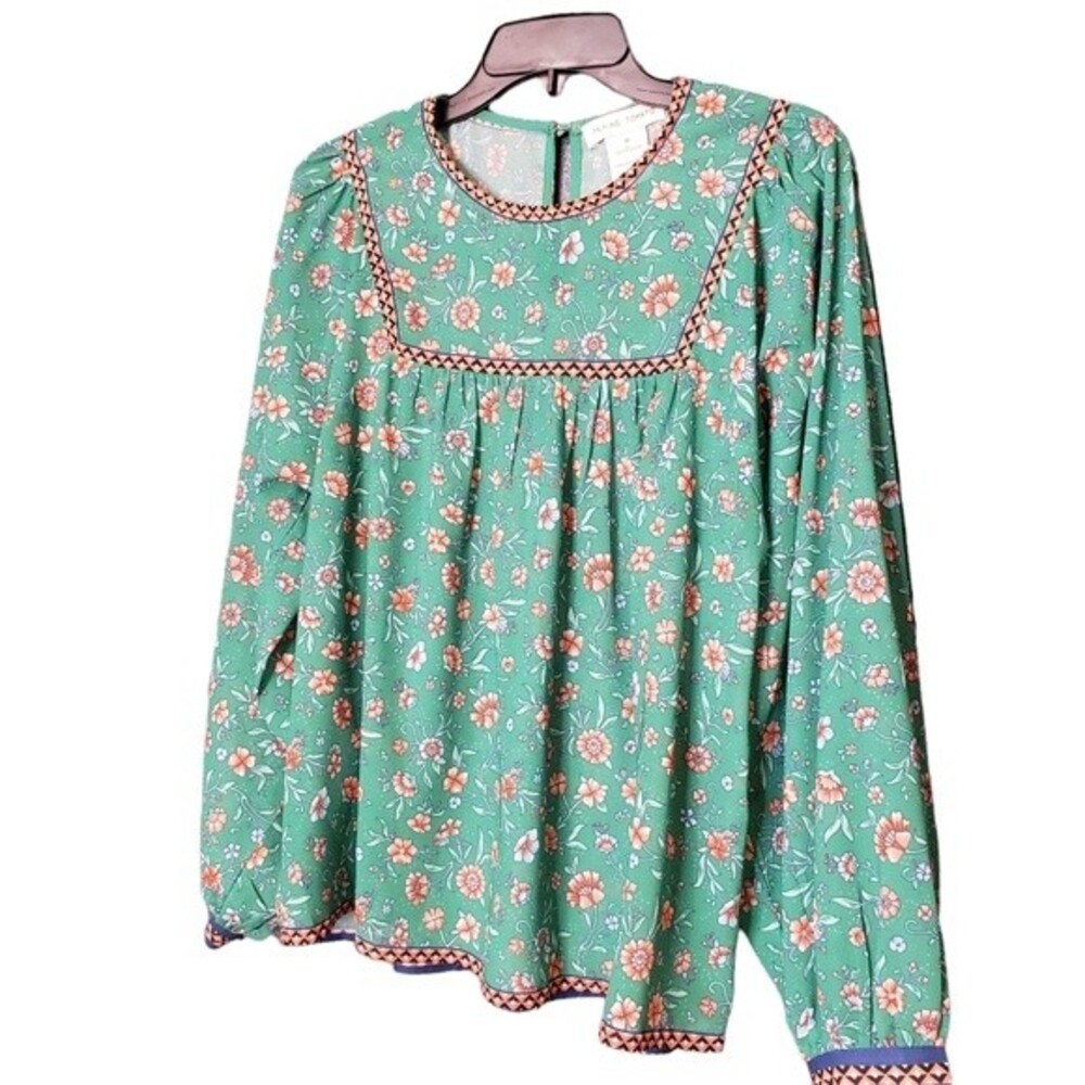 Flying Tomatoe Green Boho Babydoll Balloon Long sleeves detail trim Size M